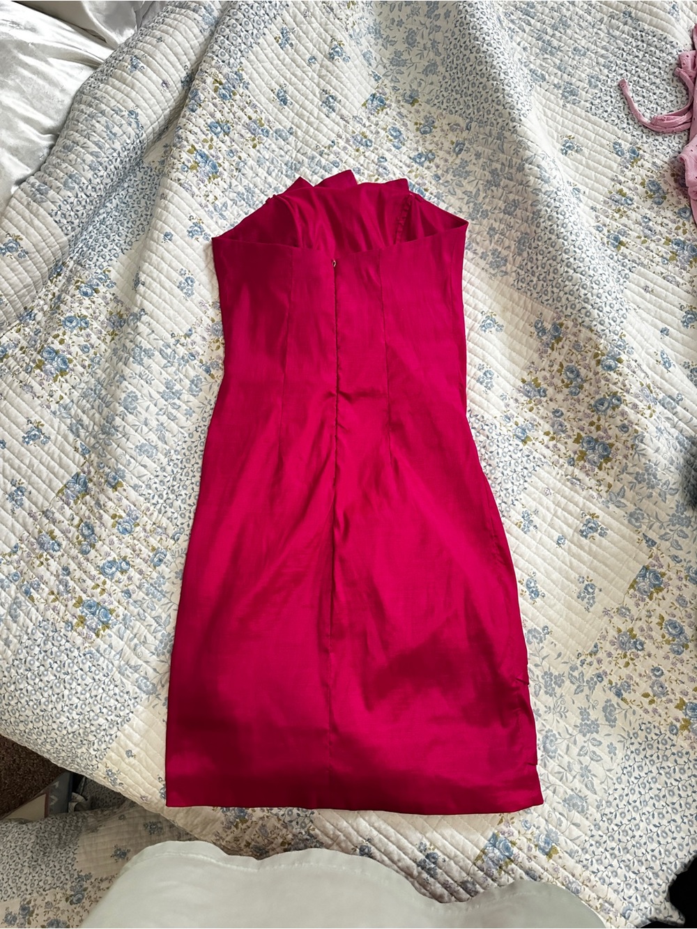 Strapless Fuchsia Ruffle-Front Cocktail Dress - Picture 2 of 2